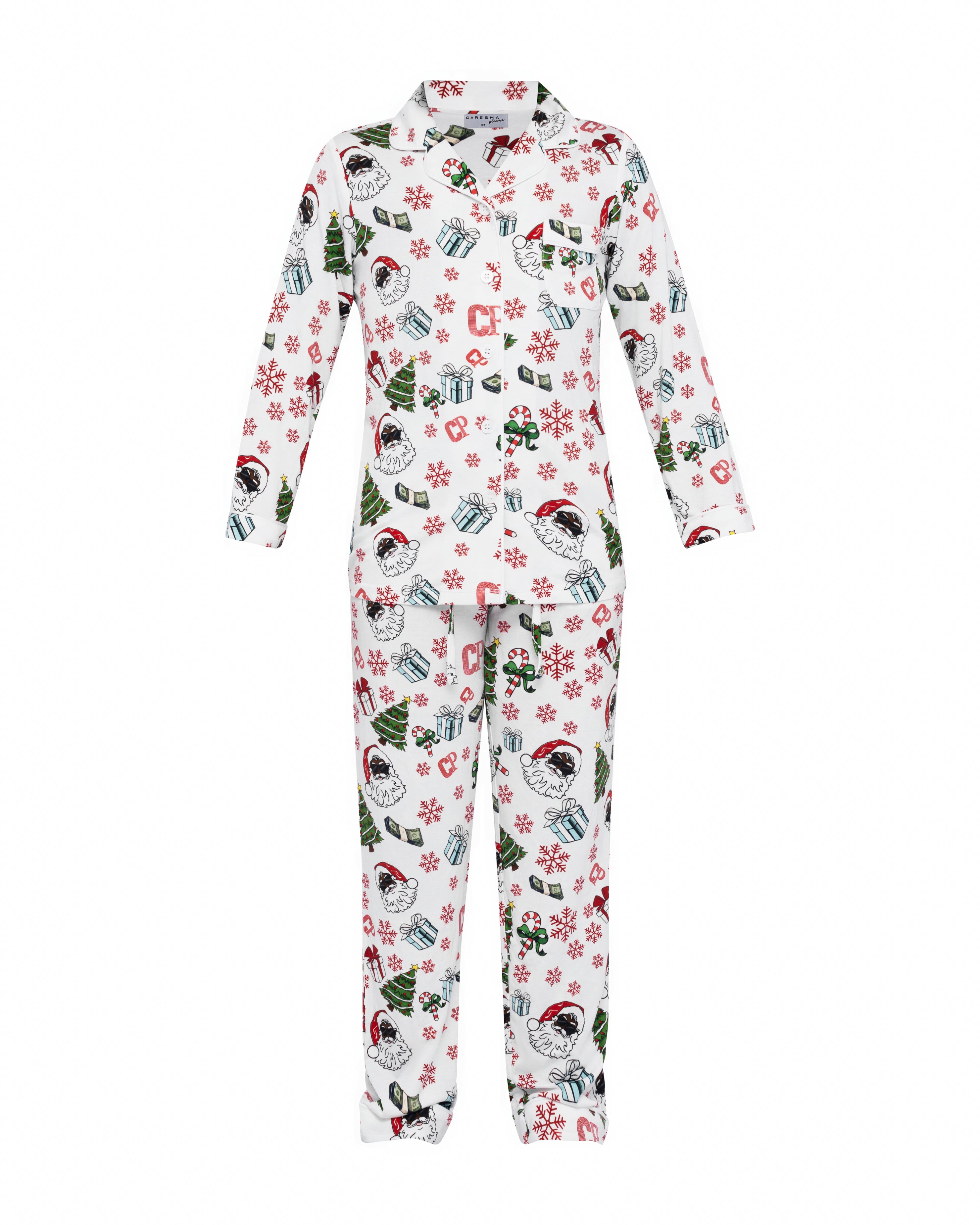 Santa Please PJ Set - White (Women’s, Men’s, and Kids) - Caresha Please LLC 